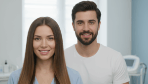 Hombre y mujer con cabello sano representando los resultados del tratamiento con minoxidil oral para la alopecia